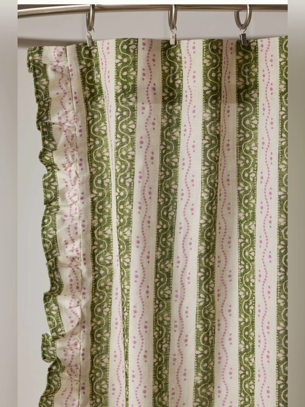 Anthropologie Ivy Cotton Printed Ruffle Stripe Shower Curtain, Green
